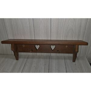 Vintage 80s Double Heart Cutout Wood Display Shelf Hooks Display Cottagecore